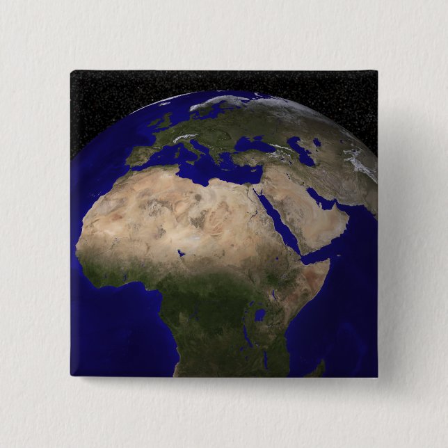 View of Africa, Europe, the Middle East, and In 2 Inch Square Button (Front)