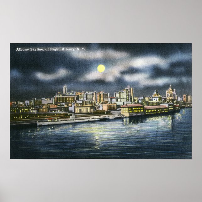 View of Albany Skyline at Night Poster (Front)