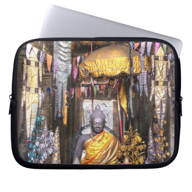 View of altar area inside Buddhist temple, Laptop Sleeve (Front)