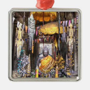 View of altar area inside Buddhist temple, Metal Ornament