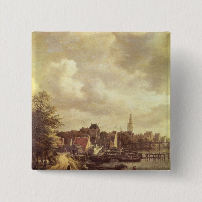 View of Amsterdam 2 Inch Square Button (Front)