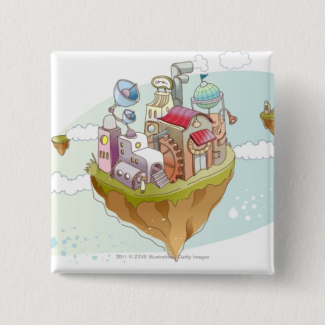 View of an colourful abstract illustration 2 inch square button (Front)