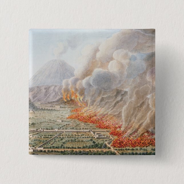 View of an eruption of Mt. Vesuvius which began on 2 Inch Square Button (Front)