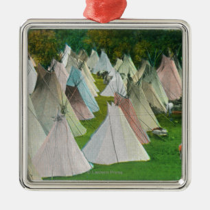 View of an Indian Village and Pendleton Metal Ornament