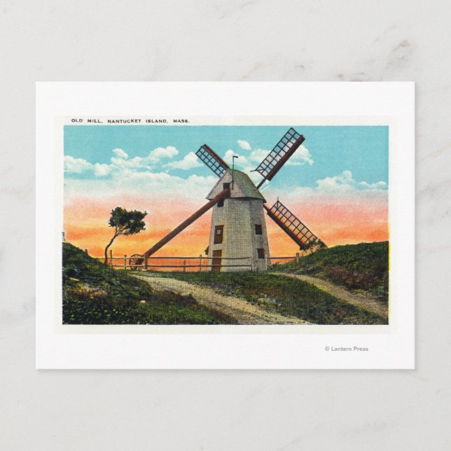View of an Old Windmill Postcard (Front)
