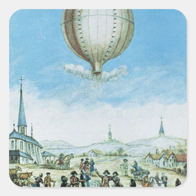 View of Annonay in Vivarais and the first flight o Square Sticker (Front)