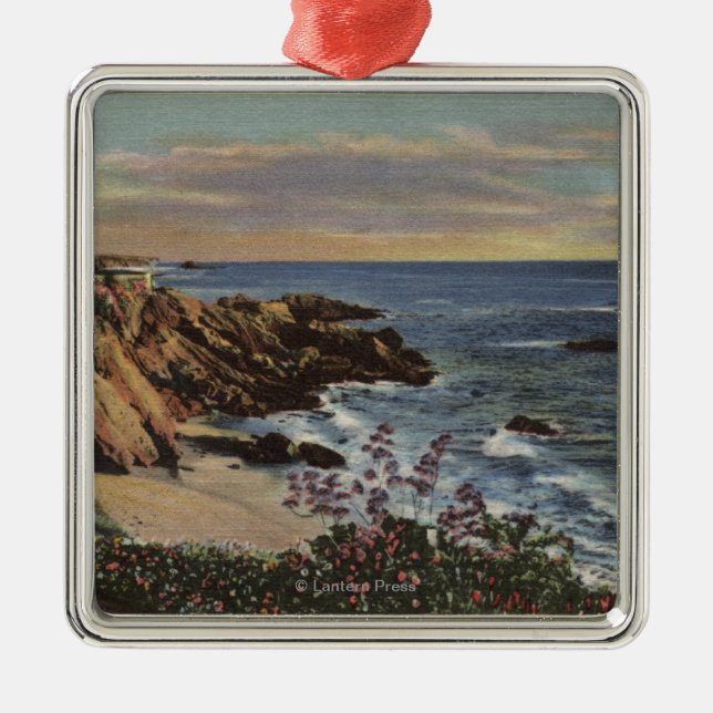View of Arch Beach with Flowers Metal Ornament (Front)