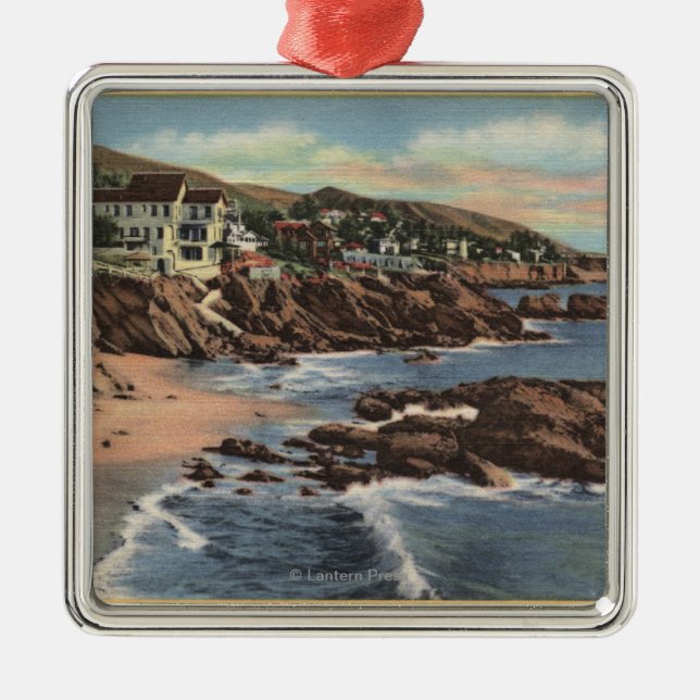 View of Arch Beach with Homes Metal Ornament (Front)