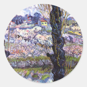 View of Arles, Flowering Orchards (1889) Van Gogh Classic Round Sticker