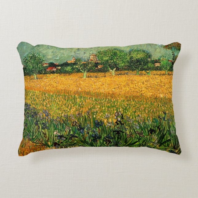 View of Arles with Irises by Vincent van Gogh Accent Pillow (Front)