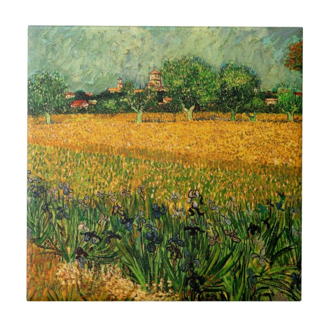 View of Arles with Irises by Vincent van Gogh Tile (Front)