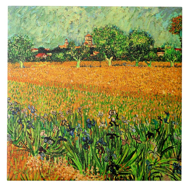 View of Arles with Irises in Foreground, Tile (Front)