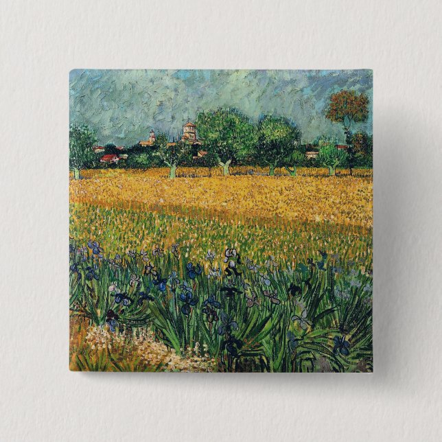 View of Arles with Irises Van Gogh Fine Art 2 Inch Square Button (Front)