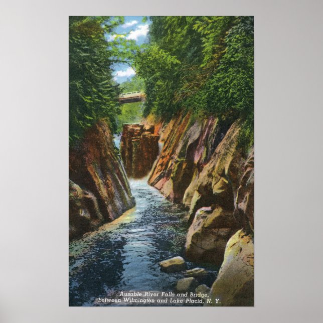 View of Ausable River Falls and Bridge Poster (Front)