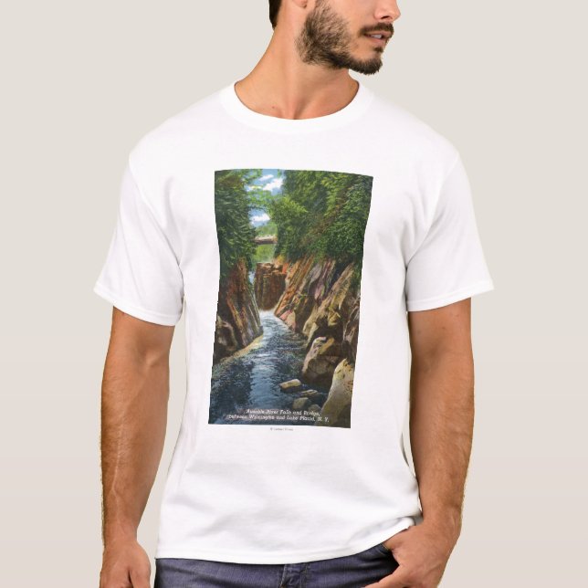 View of Ausable River Falls and Bridge T-Shirt (Front)