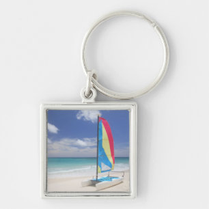 View Of Beach With Sailboat Keychain