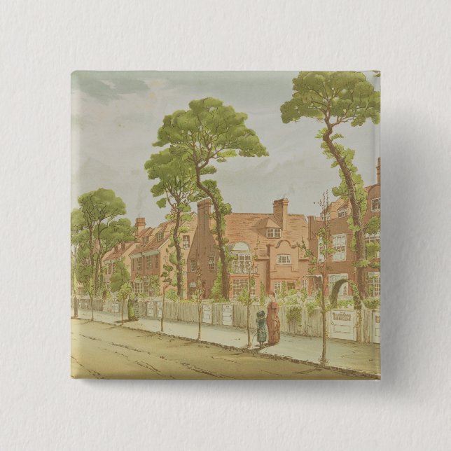 View of Bedford Park, 1882 (colour litho) 2 Inch Square Button (Front)