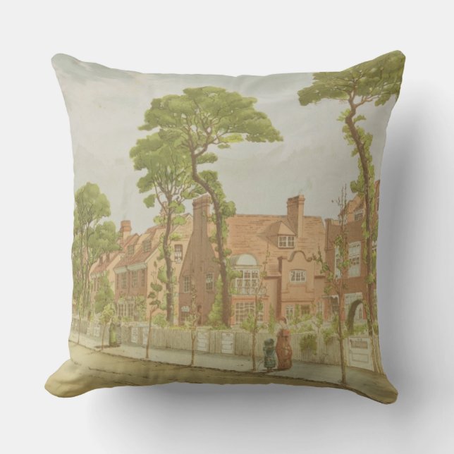 View of Bedford Park, 1882 (colour litho) Throw Pillow (Front)