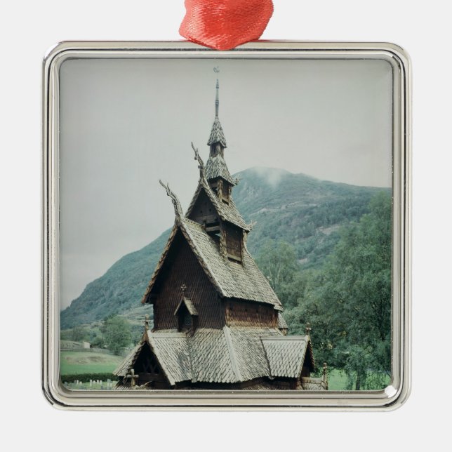 View of Borgund stave church, c.1150 Metal Ornament (Front)