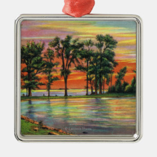 View of Bow and Arrow Point Metal Ornament