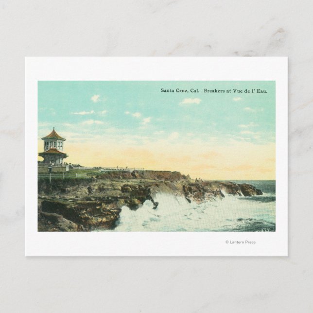 View of Breakers at Vue de l'EauSanta Cruz, CA Postcard (Front)