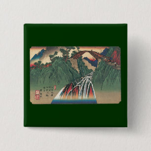 View of Bridge Over Ina River, Nojiri by Hiroshige 2 Inch Square Button