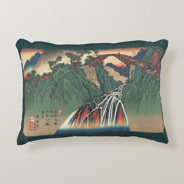 View of Bridge Over Ina River, Nojiri by Hiroshige Accent Pillow (Front)