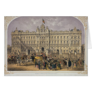 View of Buckingham Palace with a Crowd Outside