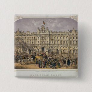 View of Buckingham Palace with a Crowd Outside 2 Inch Square Button