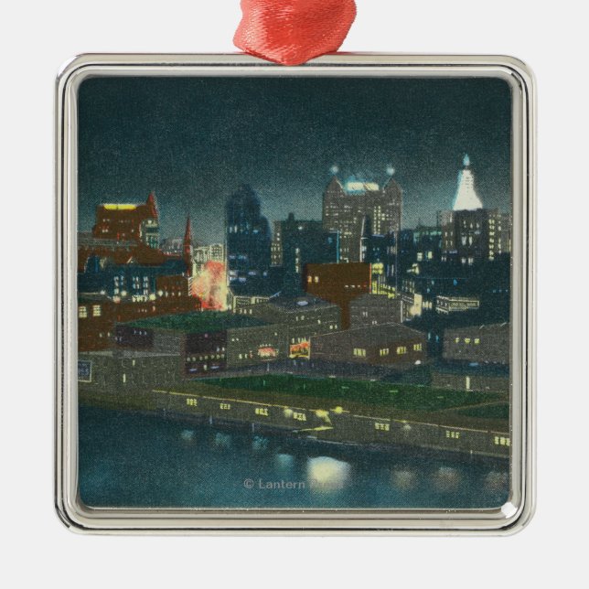 View of Buffalo Skyline at Night Metal Ornament (Front)