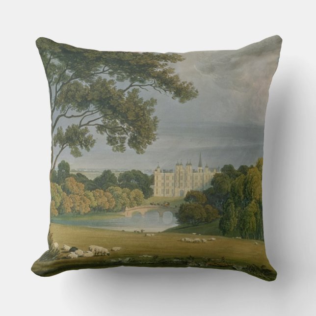 View of Burghley House, seat of the Marquis of Exe Throw Pillow (Front)