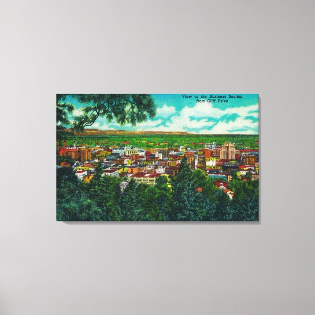 View of Business Section from Cliff Drive Canvas Print (Front)