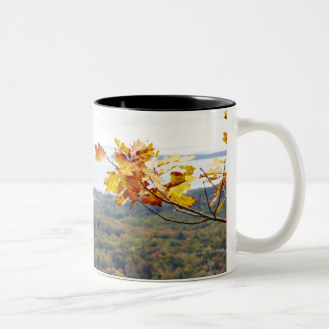 View of Camden Hills State through Fall Trees Two-Tone Coffee Mug (Right)