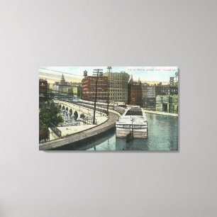View of Canal Boats going over the Aqueduct Canvas Print