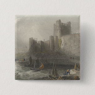 View of Carrifergus Castle 2 Inch Square Button