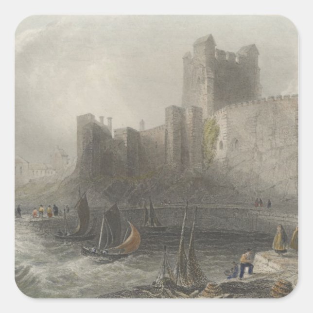 View of Carrifergus Castle Square Sticker (Front)