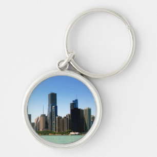 View of Chicago skyline by Lake Michigan Keychain