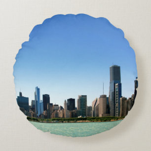 View of Chicago skyline by Lake Michigan Round Pillow