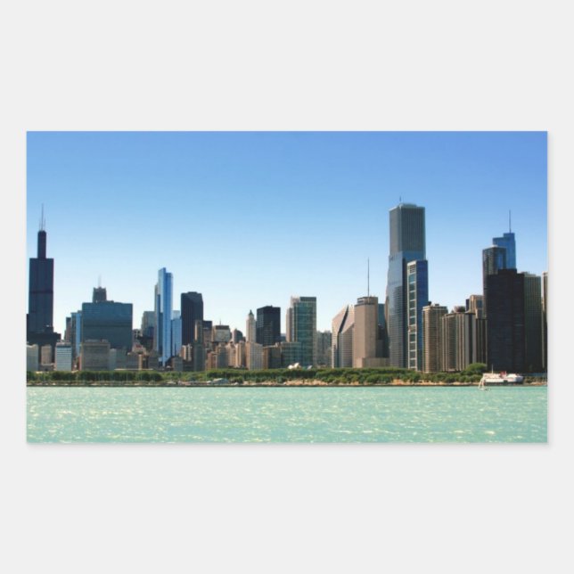 View of Chicago skyline by Lake Michigan Sticker (Front)