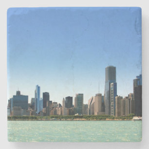 View of Chicago skyline by Lake Michigan Stone Coaster