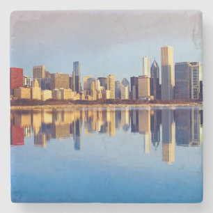 View of Chicago skyline with reflection Stone Coaster