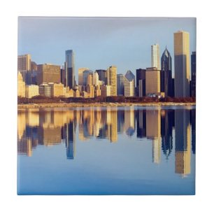 View of Chicago skyline with reflection Tile