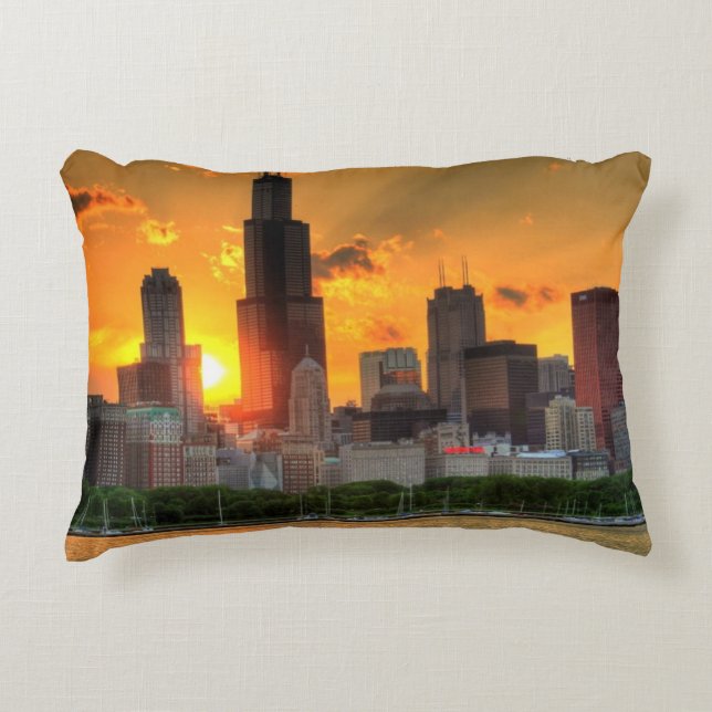 View of Chicago's skyline from  Adler Accent Pillow (Front)