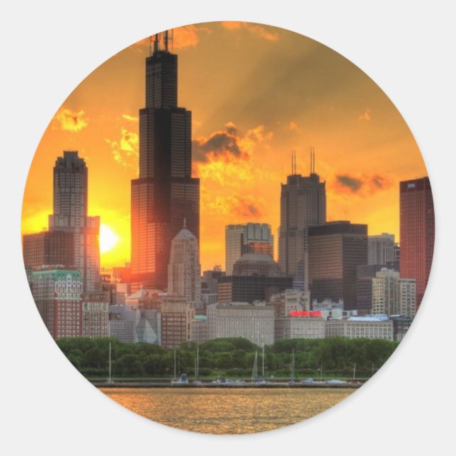 View of Chicago's skyline from  Adler Classic Round Sticker (Front)