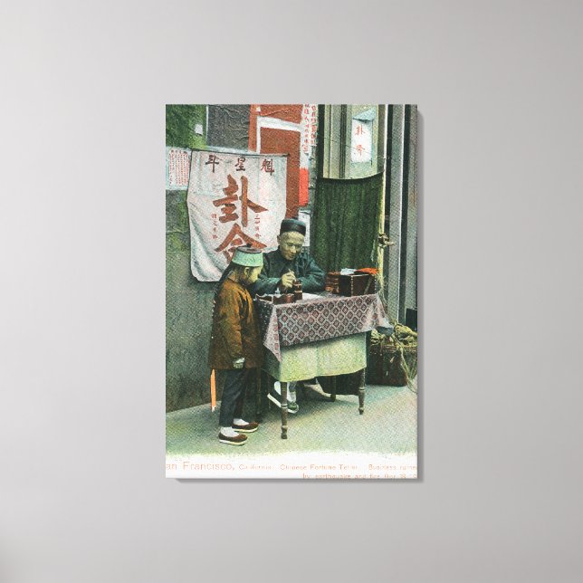 View of Chinese Fortune Teller at Desk Canvas Print (Front)
