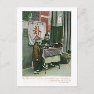View of Chinese Fortune Teller at Desk Postcard