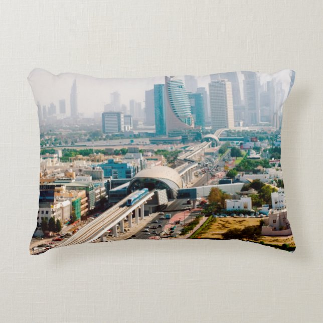 View of city metro line and skyscrapers accent pillow (Front)