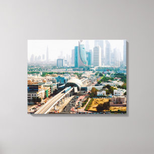 View of city metro line and skyscrapers canvas print