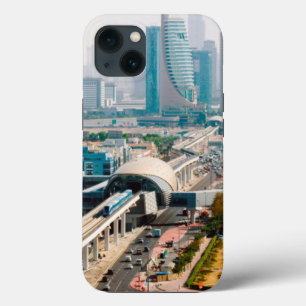 View of city metro line and skyscrapers iPhone 13 case