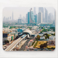 View of city metro line and skyscrapers